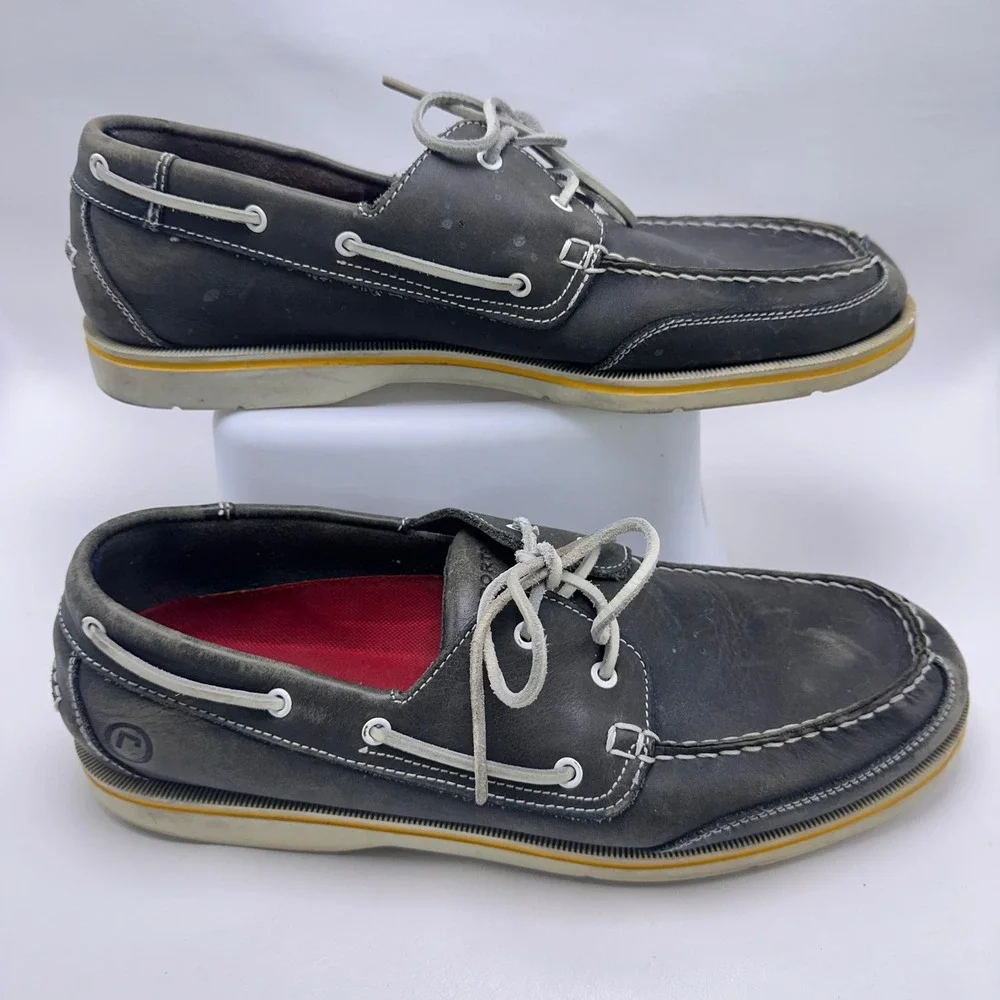 Rockport Mens Leather Boat Shoes Dark Gray Loafers APM2833C Size 13 M